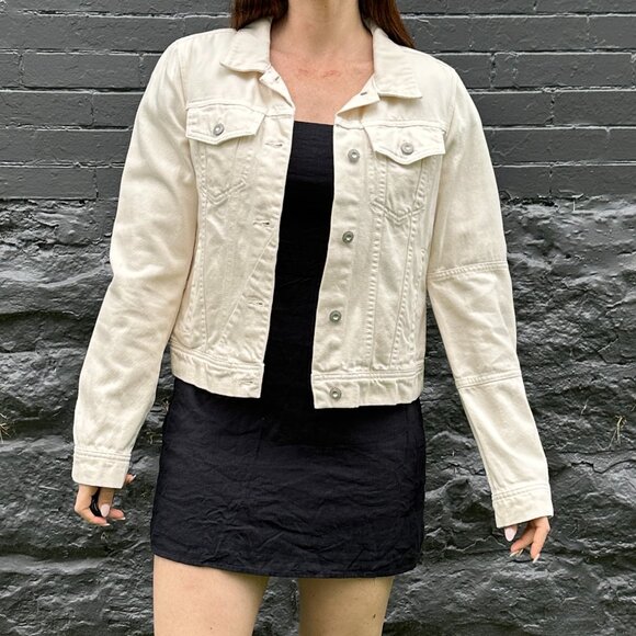 Free People We The Free Ivory Denim Jacket, Size Medium - Picture 1 of 10